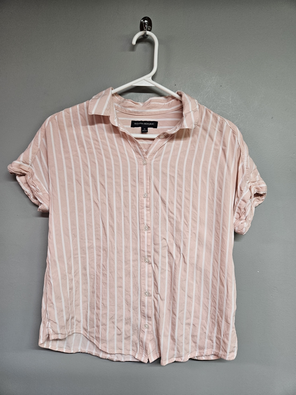 Banana Republic Pink White Stripe Button-Front Short Sleeve Shirt Women's Small